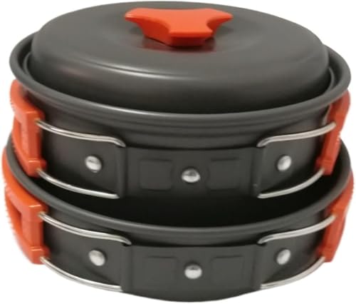 Outdoor Tragbares Camping Topf Set 1-2 Personen Picknick Barbecue Topf Geschirr, Orangehandle von Generic