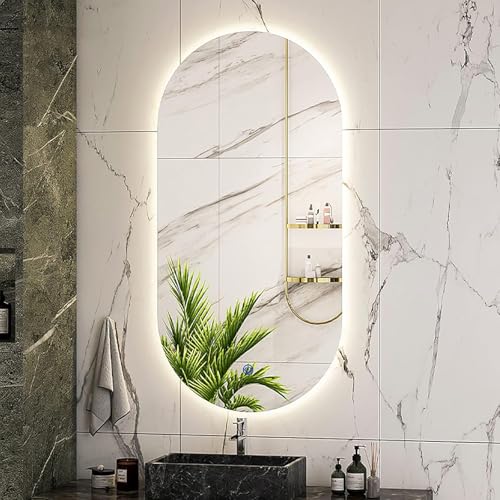 Oval Beleuchteter Led-badezimmerspiegel Mit Smart Switch, 3-Farbiger Dimmbarer Vity-Spiegel Wandmontierter Led-Spiegel Smart Light Up Spiegel, 600x900mm/24x36in von Generic