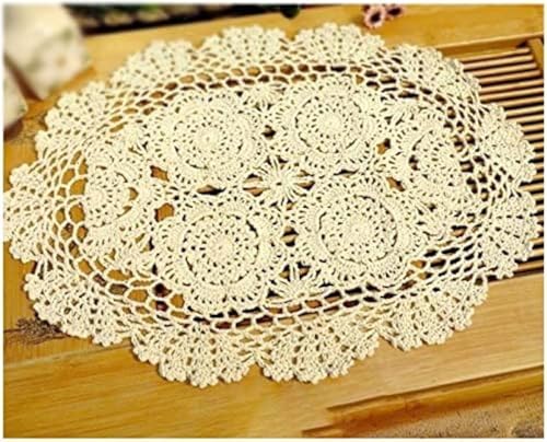 Oval Häkeln Tischset Tisch Tischset Vintage Handgemachte Baumwolle Spitze Deckchen Blumen Tischset Hohlpolster Schüsselmatten, Beige, 11.8 * 17.7 inch von Generic