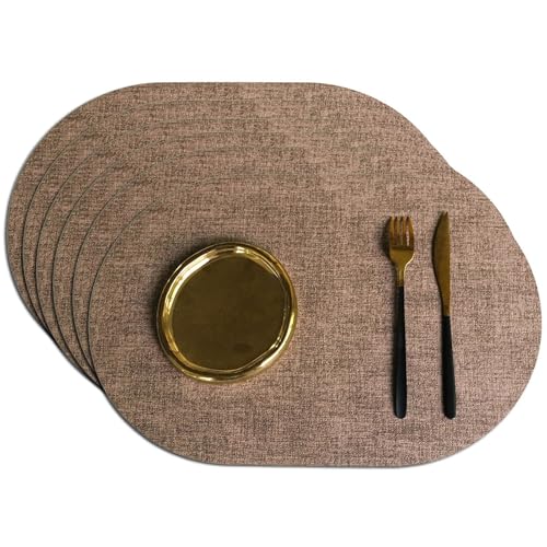 Ovale Tischsets, Tischsets aus Kunstleder, abwischbare, hitzebeständige und wasserdichte Tischsets(Mud Yellow,Set of 6) von Generic