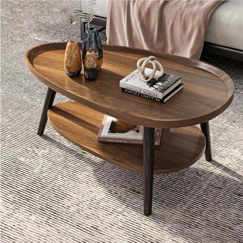 Ovaler Mid-Century Modern Couchtisch mit 2 Etagen - Geräumiges Design, Kleiner Sofa-Beistelltisch, Rustikaler Bauern-Tisch of(Size:100cm,Color:Oak) von Generic