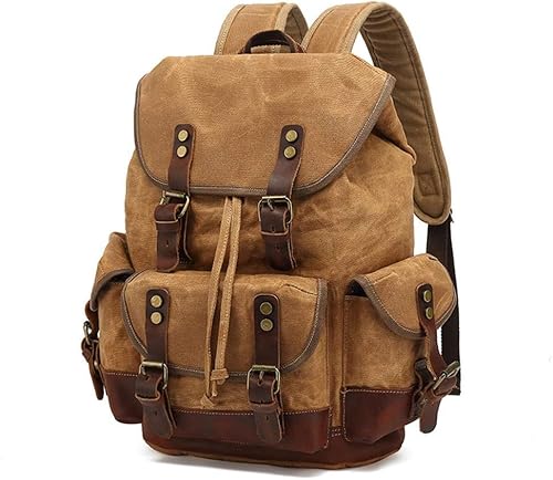 Oyh Computer Rucksack Wasserdicht Gewachst Cavas Rucksack Me Rucksäcke Freizeitrucksack Reise Schule Tasche Laptop Rucksack, Khaki von Generic