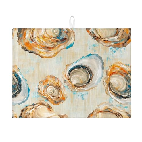 Oyster Abtropfmatten für Küchentheke, abstraktes Muschel-Design, saugfähiges Abtropfgestell, Sommer-Mikrofaser-Trockenunterlage für Küchentheke, Kaffee, Bar, Schutz, 45,7 x 61 cm von Generic