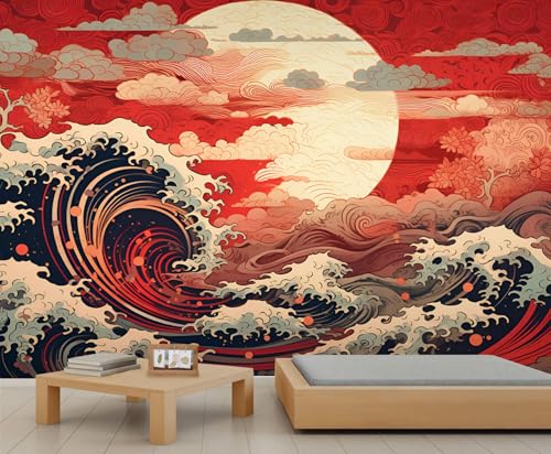 Ozeanwellen Wandbilder Sonne Mond Tapeten für Mädchen Wolken Himmel Tapete Orientalische Blumen Tapeten für Mädchenschlafzimmer Wohnzimmer Sofa TV Hintergrunddekoration Großes Wandbild Poster von Generic