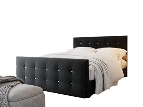 PAMIR-Möbel Bett Designer Bett mit Bettkasten Cleo Öko-Leder | Boxspringbett mit Bonell-Matratze, 2 Bettkästen mit dekorativen Knöpfen im Kopfteil (140 x 200 cm, Schwarz) von Generic