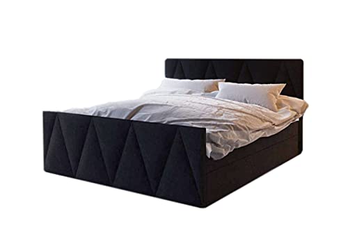 PAMIR-Möbel Designer Bett mit Bettkasten Mila | Boxspringbett mit Bonell-Matratze, 2 Bettkästen mit dekorativen Knöpfen im Kopfteil | Gesteppte Kopfstütze (140 x 200 cm, Schwarz) von Generic