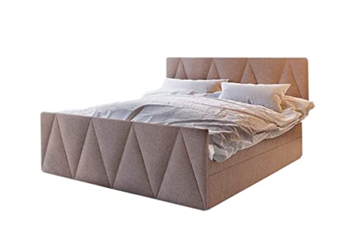 PAMIR-Möbel Designer Boxspringbett mit Bettkasten Mila | Boxspringbett mit Bonell-Matratze, 2 Bettkästen mit dekorativen Knöpfen im Kopfteil | Gesteppte Kopfstütze (140 x 200 cm, Braun) von Generic