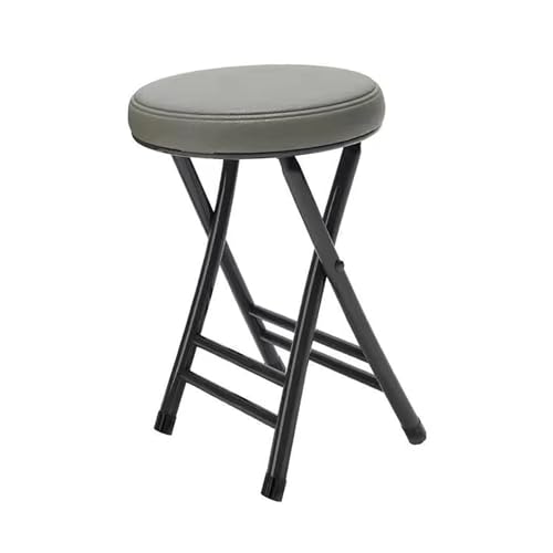 PU Gepolsterter Klappbarer Barhocker Ohne Rückenlehne, Runder Heavy Duty Faltstuhl Für Küche Garten Party Camping(Gray) von Generic
