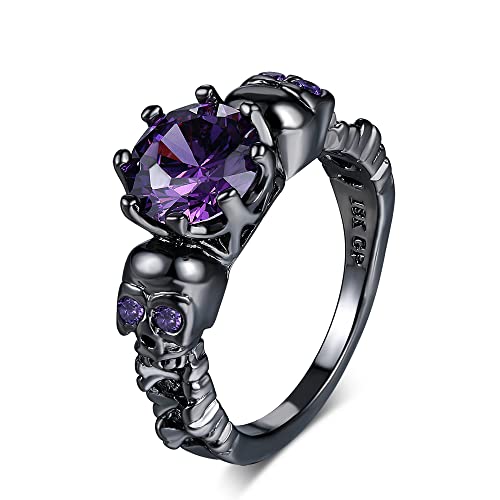 PULABO Schädel-Ring für Frauen-Punkart-Kubikzirkaonia-Skelett-Schwarz-Goldfarben-Cocktailparty-Modeschmuck R523 bequem von Generic