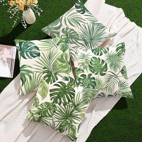 Palmblatt Kissenbezug 70 x 70 cm, Outdoor Kissen Wetterfest Sofakissen Blatt Kissenbezüge, 4er Set Deko Kissen Kissenhülle mit Reißverschluss, Leinen Kopfkissenbezug für Balkon Garten Terrasse f875 von Generic