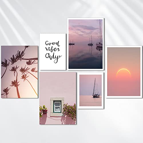 Pano 6er Premium Poster Set ( 4x A4 & 2x A5 ) '' Good Vibes Only - Pink Sunset '' | Wanddeko Home Deko für Schlafzimmer & Wohnzimmer & Küche & Esszimmer | 6 moderne Wandbilder | OHNE Bilderrahmen von Generic