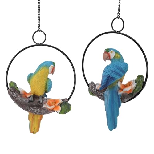 Papageien-Dekoration, Feine Verarbeitung, Hängende Papageien-Skulptur, Dekorativ für den Außenbereich (Blau Gelb) von Generic
