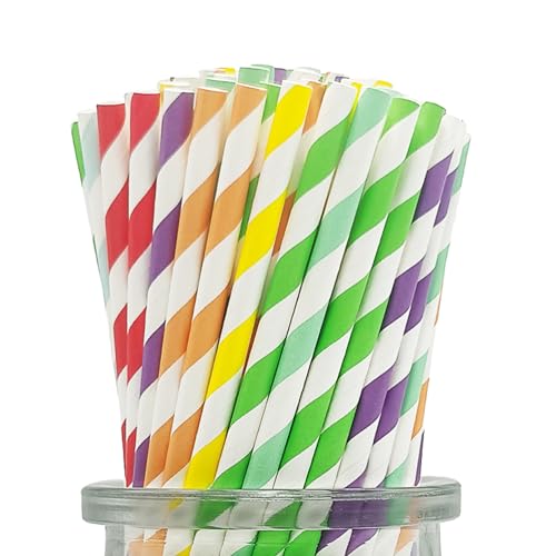 [100er Packung] Bunt Gestreifte Papier Strohhalme, Multi Colors Party Papier Strohhalme Bunte Trinkhalme Biologisch Abbaubare Geeignet für Geburtstag, Hochzeiten, Party, Weihnachten von Generic