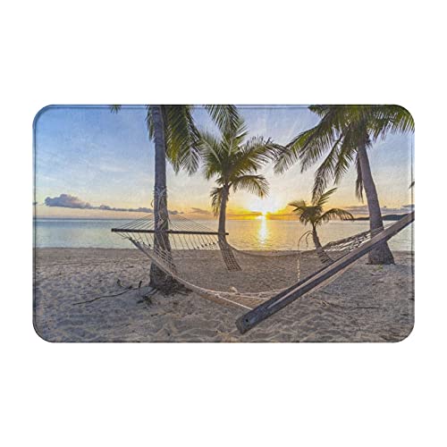 Paradiesischer Strand Mit Hängematten Und Kokospalmen Eingangsteppich Schmutz Widerstehen Badvorleger Dauerhaft Türvorleger Für Eingang Außen Flur 40X60Cm von Generic