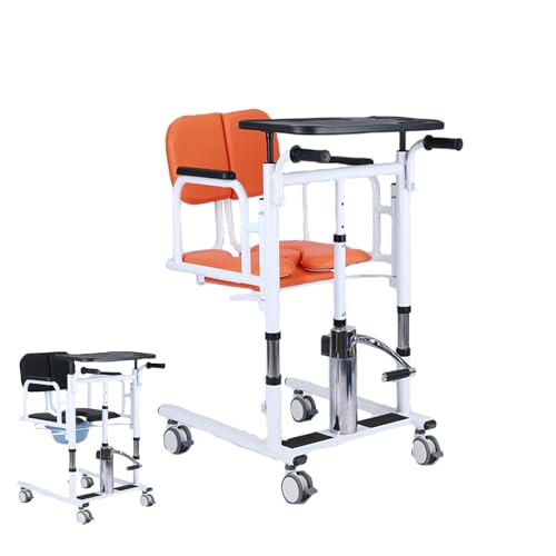 Patientenlift-Transferstuhl für zu Hause, multifunktionaler Lift-Duschrollstuhl mit 180° geteilter Sitzfläche, Pflegehilfsgeräte für ältere Menschen mit Toilettenstuhl,Orange,C von Generic