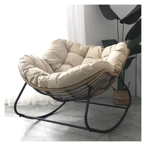 Patio Rocking Chair Outdoor Chair with Cushion Padded Indoor Oversized Rattan Wicker Lounge Chair Egg Rocking Chair Rocker Chair Metal Frame Large Supports Modern Chair (Black) (White) von Generic