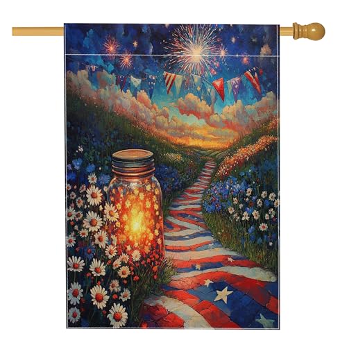 Patriotische Sommerflagge, Feuerwerk, Einmachglas, Gänseblümchen, Rasen-Dekoration, doppelseitiges Stern-Banner, Urlaub, Party, Hof, Dekoration, 30,5 x 45,7 cm von Generic