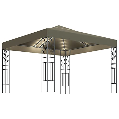 Pavillon mit LED-Lichterkette 3x3 m Taupe, 3070312 von Generic