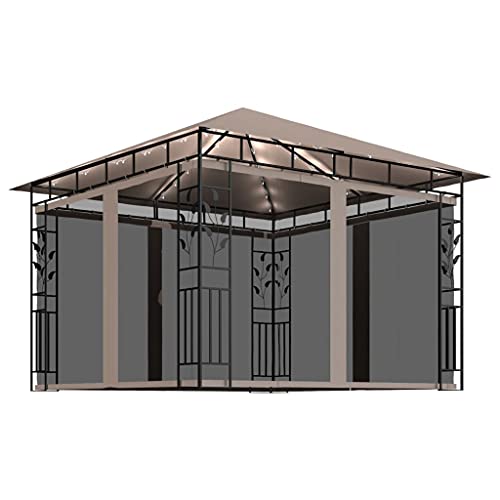 Pavillon mit Moskitonetz & LED-Lichterkette 3x3x2,73 m Taupe, 3070318 von Generic