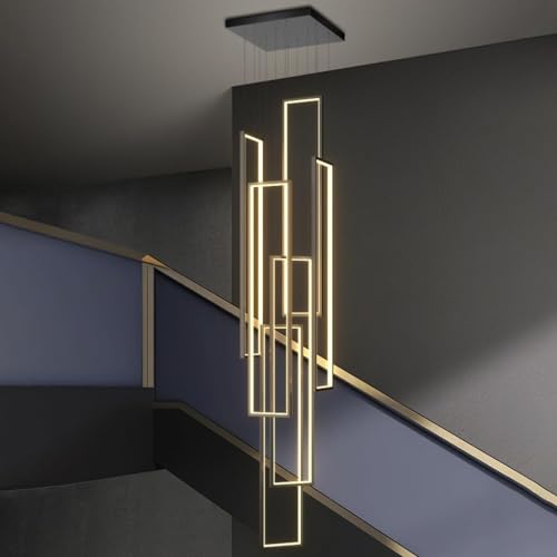 Pendelleuchte Led Dimmbarer Moderner Kronleuchter Mit Fernbedienung Höhenverstellbar 230w Langer Treppenleuchter Hohe Deckenleuchte Für Foyer Hotel, 6-Light von Generic