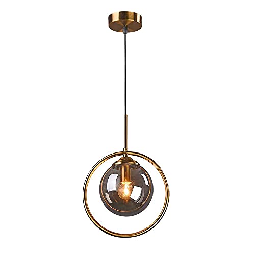 Pendelleuchte mit Glaskugel und rauchgrauem Finish, Hängelampe aus Metall, E14-Leuchte, jetzt einfache Hängelampen für Nachttisch, Esszimmer, Kücheninsel von Generic