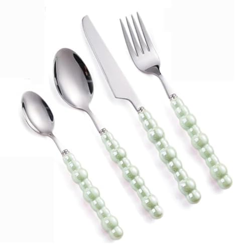 Perle Keramikgriff Küche Edelstahl Besteck Geschirr Besteck Set Kreativ Hotel Home Steakmesser Dessertlöffel (Grün,4 Stück) von Generic