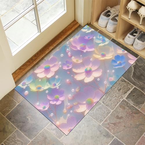 Perlenblumen Fußmatte Schmutzfangmatte Innen 60 X 90 cm rutschfeste Waschbar Fussmatte, Sauberlaufmatte Teppich Für Eingangsbereich, Haustür, Flur, Porch - Hellviolett Süß Warm Perlenblumen Fußmatte Schmutzfangmatte Innen 60 X 90 cm rutschfeste Waschbar Fussmatte, Sauberlaufmatte Teppich Für Eingangsbereich, Haustür, Flur, Porch - Hellviolett Süß Warm von Generic