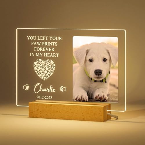 Personalisiertes Haustier Gedenkgeschenk, Hund Gedenktafel, individueller Gedenkstätten Hunde-Bilderrahmen Hunde Gedenkgeschenk, Foto Nachtlicht, Geschenk für Tierliebhaber-A von Generic