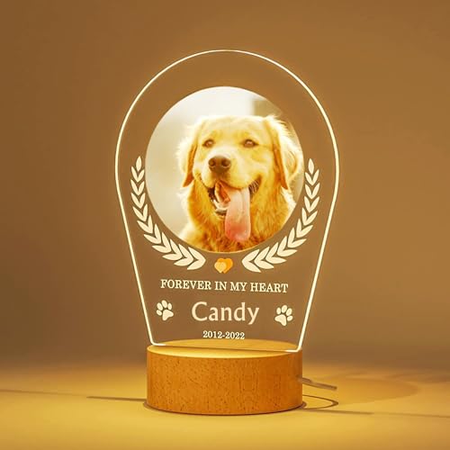 Personalisiertes Haustier Gedenkgeschenk, Hund Gedenktafel, individueller Gedenkstätten Hunde-Bilderrahmen Hunde Gedenkgeschenk, Foto Nachtlicht, Geschenk für Tierliebhaber-B von Generic