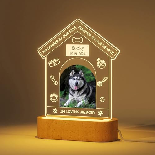 Personalisiertes Haustier Gedenkgeschenk, Hund Gedenktafel, individueller Gedenkstätten Hunde-Bilderrahmen Hunde Gedenkgeschenk, Foto Nachtlicht, Geschenk für Tierliebhaber-C von Generic