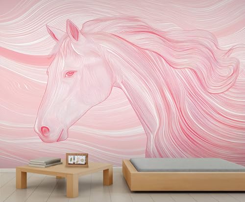 Pferde Tapete Elegante Tiertapete Rosa Farbverlauf Wandtapete Abstrakte Tapete für Schlafzimmer Wohnzimmer Poster 490 X 350 cm von Generic