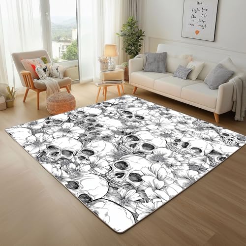 Pflanze Blume Totenkopf Grau Teppich Wohnzimmer 200x300cm Moderner Weicher Teppisch Rugs for Living Room Abstrakt Totenkopf Blumen Rutschfester Teppich, maschinenwaschbar, für Schlafzimmer, Flur Pflanze Blume Totenkopf Grau Teppich Wohnzimmer 200x300cm Moderner Weicher Teppisch Rugs for Living Room Abstrakt Totenkopf Blumen Rutschfester Teppich, maschinenwaschbar, für Schlafzimmer, Flur von Generic