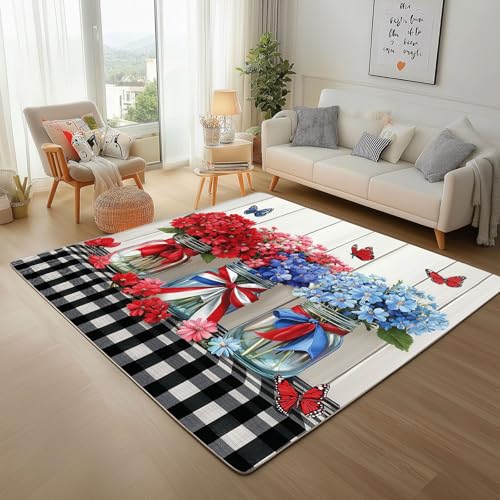 Pflanze Hortensie Schmetterling Teppich Wohnzimmer Teppisch 200x300cm Waschbar Kurzflor Weich rutschfest Teppich, Moderner Geometrische Streifen Plaid Teppiche für Schlafzimmer Kinderzimmer Büro von Generic