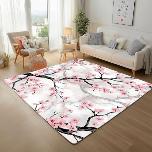 Pflanze Und Blume Rot Teppich Läufer 180x240cm – Natur Blumen Kurzflor Waschbar Teppich, Pflegeleicht, Extra Weich – Für Flur, Küche, Schlafzimmer Teppiche von Generic