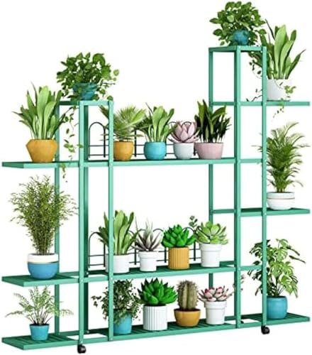 Pflanzenständer Indoor Outdoor Pflanzenregal, 4 Tier 5 Tier 6 Tier Weiß Grün Blumen Pflanze Display Rack Mit Rädern, Abnehmbar, Einfach Zu Montieren Multi Storage Eckregal Garte, Green, 4 Tier von Generic