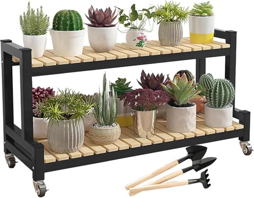 Pflanzenständer für Innenräume Schwarz Weiß Gartenablage 2 cm 3-stöckig Metall Organizerständer Aufbewahrung, Ablagefächer für Ranzenleiter Saftig S, Black-b, 2 Tier 80cm von Generic