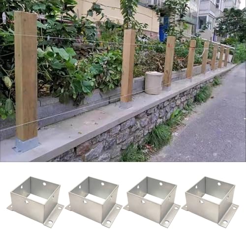 Pfostenfußanker, Reparatur Von Quadratischen Pfostenhalterungen Aus Edelsta304, Geländerstütze Für Pergola-Veranda-Decks/4 Pcs/115 * 115Mm(4.53 * 4.53In) von Generic