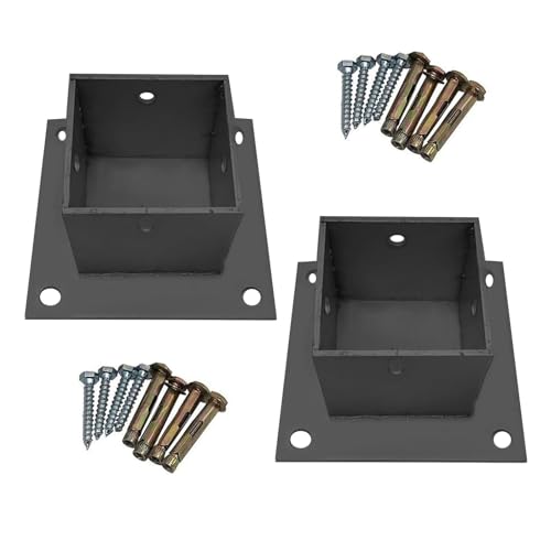 Pfostenträger Aufschraubhülse 2 Stück Quadratn Fundamentplatte Für Zaunpfosten, Schwerer Wetterfester Fußanker Briefkasten/Verandasäule - Geländer, Gitter & Tragflansch, Schwarz(Black,80x80 mm) von Generic