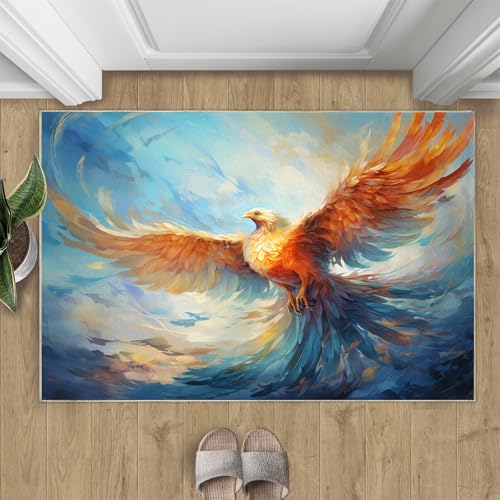 Phönix Teppich Fabeltiere Kleine Teppiche Modernes Aquarell Blau 50x80 Rug Phoenix Vorleger Rutschfester Teppich Für Stark Frequentierte Bereiche von BEQUTIY