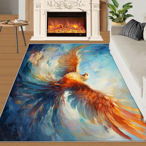 Phönix Teppich Fabeltiere Schlafzimmerteppiche Modernes Aquarell Blau 140x200 Rug Phoenix Vorleger Rutschfester Teppich Für Stark Frequentierte Bereiche von BEQUTIY