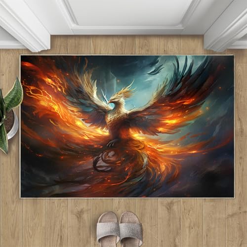 Phönix Teppich Farbenfrohe Tiere Vögel Kleine Teppiche Coole Flammenvögel 50x80 Rug Tiere Vorleger Rutschfester Teppich Für Stark Frequentierte Bereiche von BEQUTIY