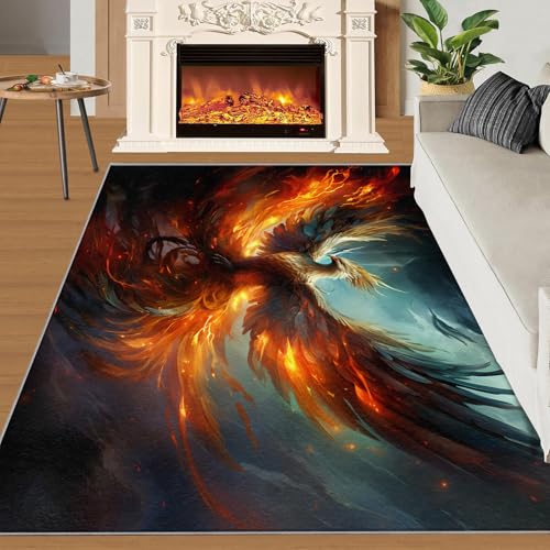 Phönix Teppich Farbenfrohe Tiere Vögel Schlafzimmerteppiche Coole Flammenvögel 140x200 Rug Tiere Vorleger Rutschfester Teppich Für Stark Frequentierte Bereiche von BEQUTIY