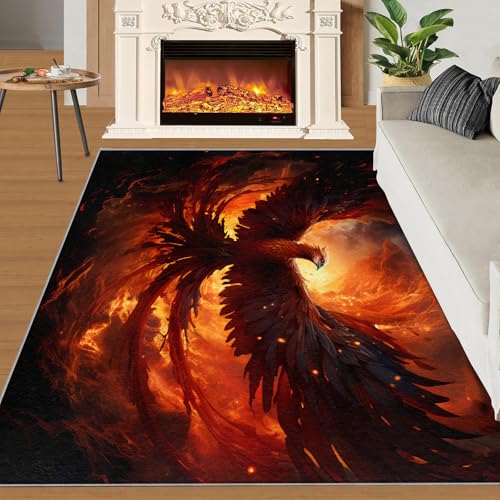 Phönix Teppich Flammen Vögel Wohnzimmerteppiche Tiere Fabeltiere 160x230 Rug Phönix Vorleger Rutschfester Teppich Für Stark Frequentierte Bereiche von BEQUTIY