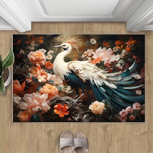 Phönix Teppich Schöne Elegante Vögel Kleine Teppiche Bunte Pflanzen Blumen 50x80 Rug Phönix Vorleger Rutschfester Teppich Für Stark Frequentierte Bereiche von BEQUTIY