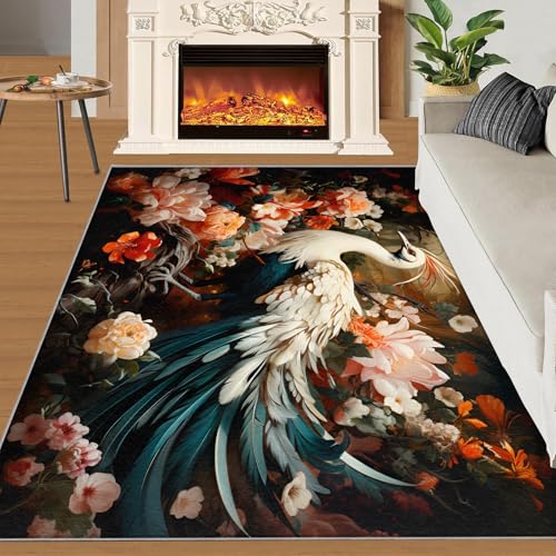 Phönix Teppich Schöne Elegante Vögel Wohnzimmerteppiche Bunte Pflanzen Blumen 180x270 Rug Phönix Vorleger Rutschfester Teppich Für Stark Frequentierte Bereiche von BEQUTIY