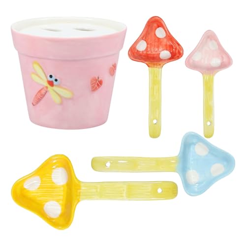 Pilz Messbecher Keramik Messlöffel Pilz Messlöffel | 4 Stück Keramik Messlöffel Set in einem Topf - Pilz Messlöffel von Generic