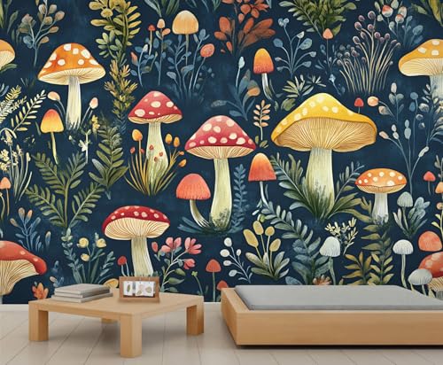 Pilz Wandbild Botanische Tapete Dunkelblaue Wandtapete Pilzwald Tapete für Schlafzimmer Wohnzimmer Poster 500 X 350 cm von Generic
