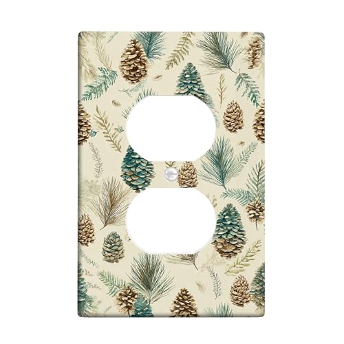 Pinecones Lichtschalter-Abdeckplatten / Steckdosenabdeckungen, grünes und braunes Naturdesign für Heimdekoration, Thermoplastische Wandplatten, Standardgröße, Einzel-Duplex-Steckdose von Generic