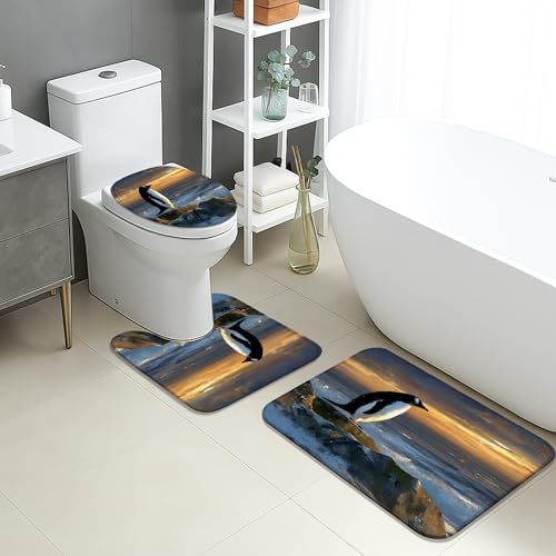 Pinguin-Badematten-Set, 3-teilig, künstlerisches Meereslandschafts-Design, saugfähig, rutschfest, WC-Vorleger, U-förmig, waschbar, Küstenmotiv, schnell trocknend, Memory-Schaum, Badezimmerteppich-Set Pinguin-Badematten-Set, 3-teilig, künstlerisches Meereslandschafts-Design, saugfähig, rutschfest, WC-Vorleger, U-förmig, waschbar, Küstenmotiv, schnell trocknend, Memory-Schaum, Badezimmerteppich-Set von Generic