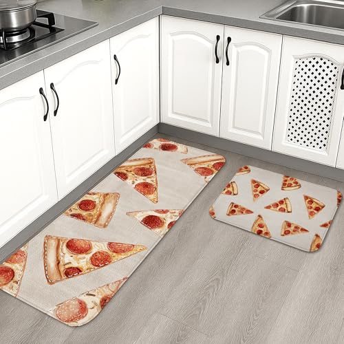 Pizza-Küchenmatten für Boden, lustiges Pepperoni-Design, gepolstert, bequem, waschbar, rutschfest, Dekor-Teppiche für Küchenspüle, Waschküche, 2 Stück Pizza-Küchenmatten für Boden, lustiges Pepperoni-Design, gepolstert, bequem, waschbar, rutschfest, Dekor-Teppiche für Küchenspüle, Waschküche, 2 Stück von Generic